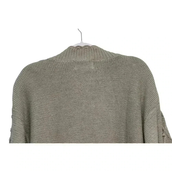 Vintage 90s Cable Knit Sweater Size Large Green Ramie Cotton Beaded Hand Knit - Picture 11 of 13